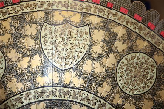 A Chinese lacquer fan and two others